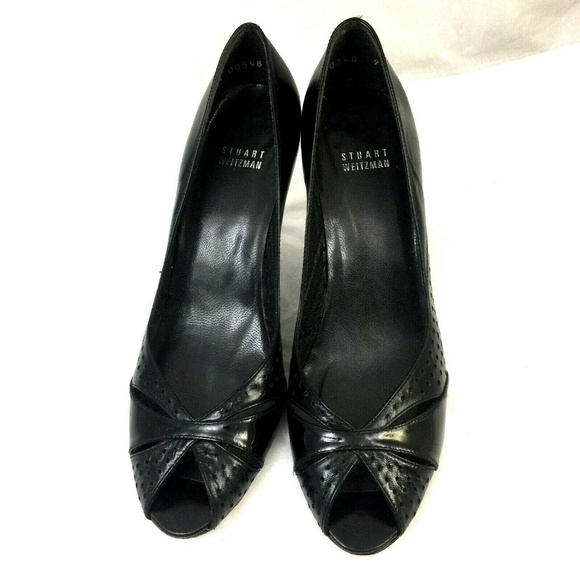 Stuart Weitzman Pump Black Perforated Leather Peep - Picture 6 of 8